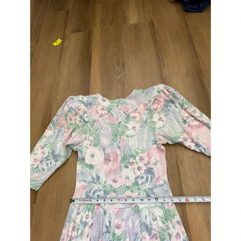 Vintage 80s Drop Waist Floral Dress Pastel 9 cottage prairie tea coastal